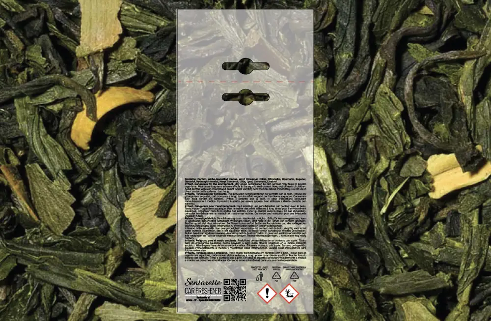 Șablon personalizat pentru ambalaj odorizant auto, aromă:﻿Ceai verde wellness