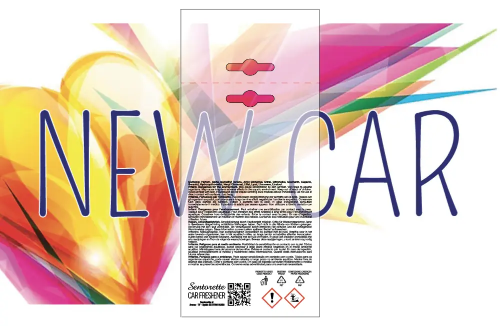 Șablon personalizat pentru ambalaj odorizant auto, aromă:﻿Mașină nouă